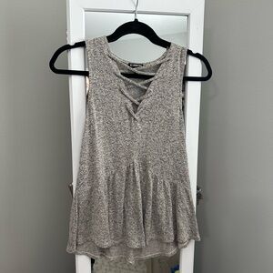 Express Heather Gray Criss Cross Tank Top